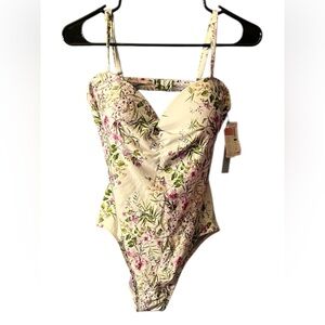 ANTONIO MELANI Floral Cream One-Piece Swimsuit with Pink & Green Print
